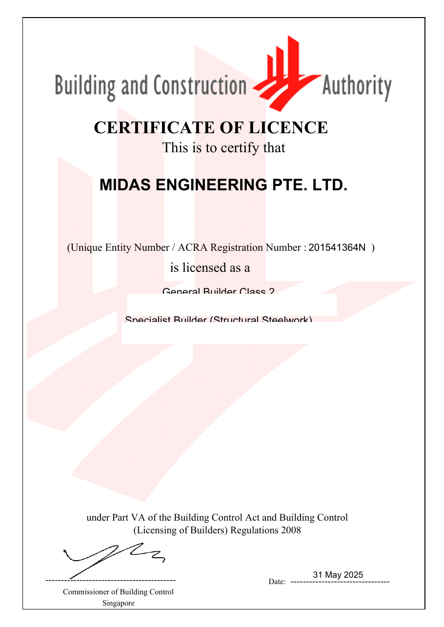 BCA Certificate of Licence